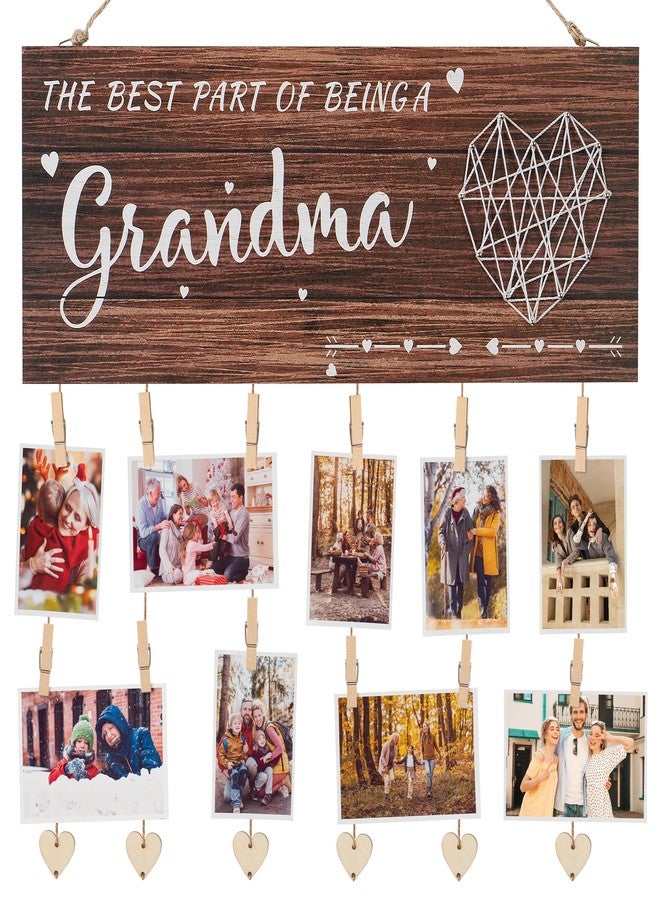 WALSKING Grandma’s brag board Grandma Gifts Nana Photo Holder Picture Frame, Birthday Gifts for Grandma from Granddaughter and Grandson, Grandkids Photo Holder Nana Gigi Grandmother Christmas Thanksgiving Present Hanging Photo Frame with clips and Twine(Brown) - Image 1